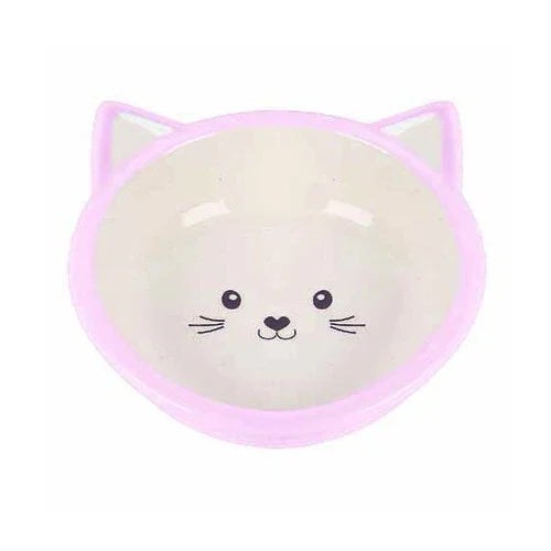 Pink kitten-shaped pet bowl with cat face design and 200ml capacity