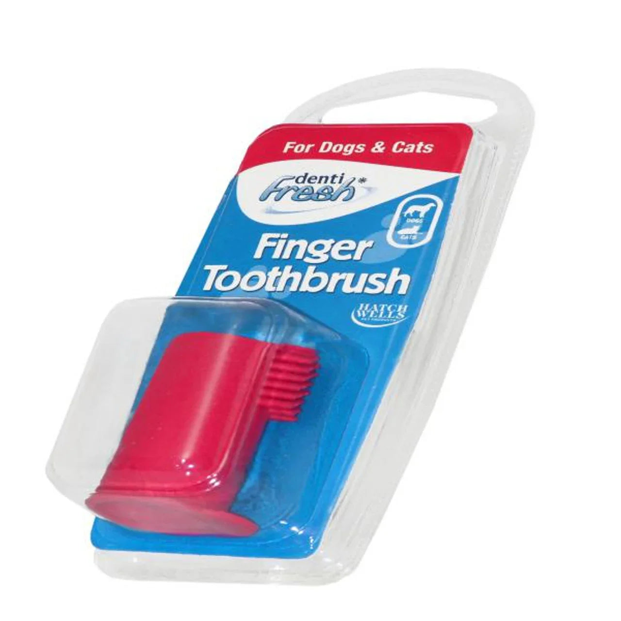 Denti Fresh red finger toothbrush for dogs and cats in blue packaging
