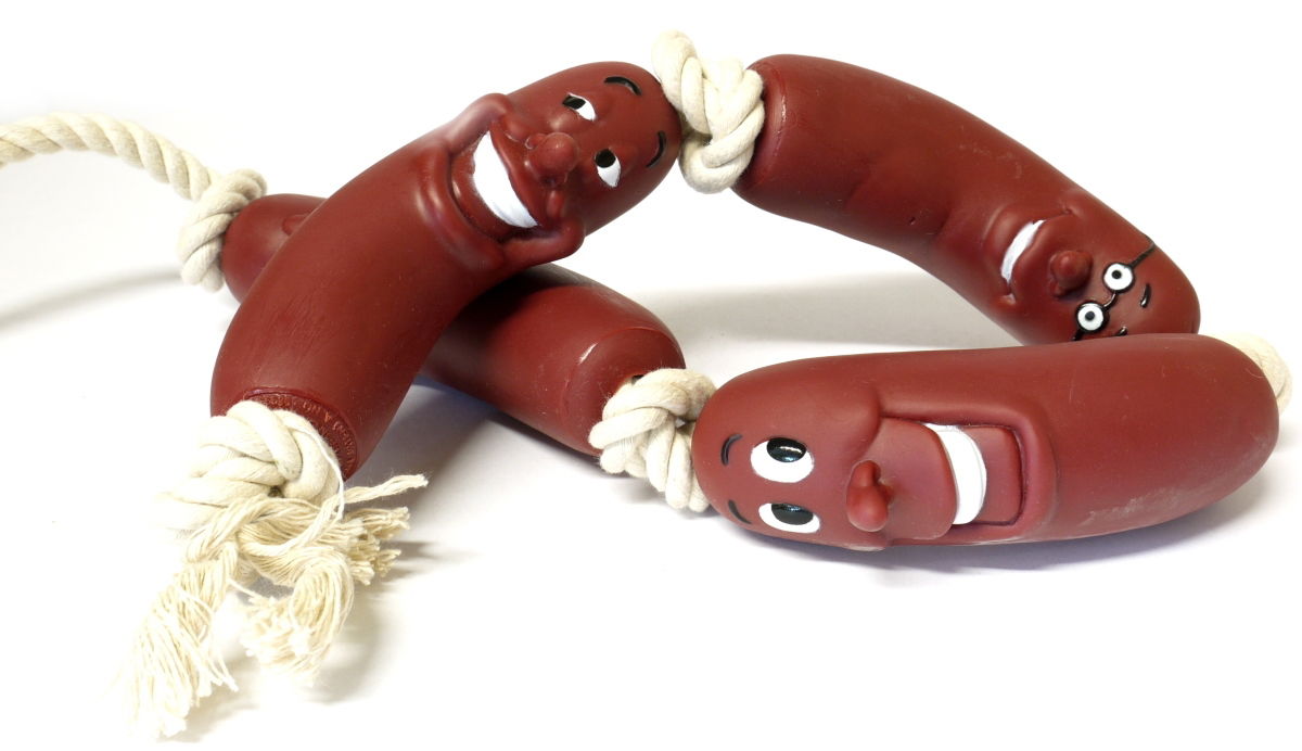 Classic Vinyl Sausage On A Rope Tug Toy 660mm