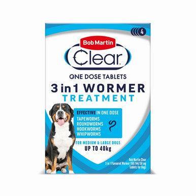 BM Clear 3 in 1 Wormer for Dogs 3kg - 40kg (4Tabs) - North East Pet Shop Bob Martin