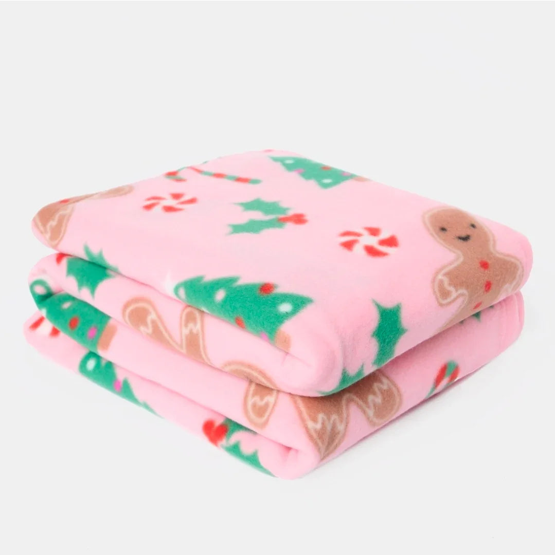 Gingerbread Man Pet Fleece Throw - Pink
