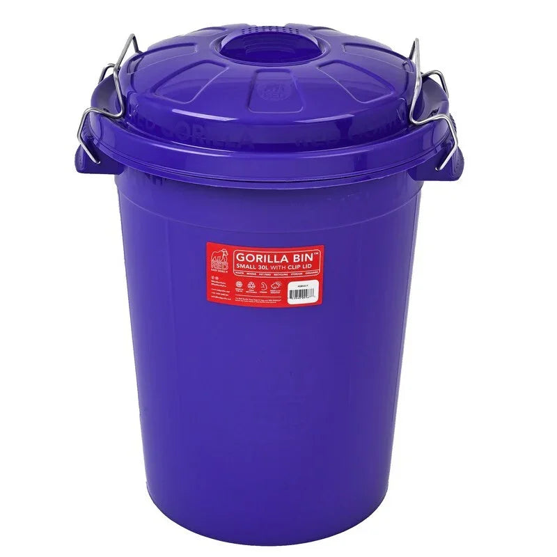 Red Gorilla Bin with Clip Lid Purple 30 litre