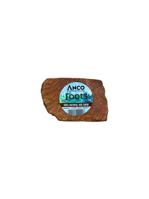 ANCO Roots XS 100% natural dog chew with blue label on brown chew bone