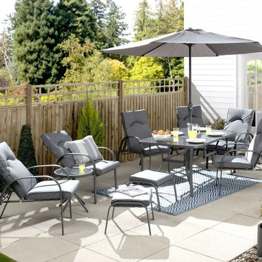 11-Piece Hartwell Garden Patio Dining Set by Croft - 6 Seats Grey Pinstripe Cushions