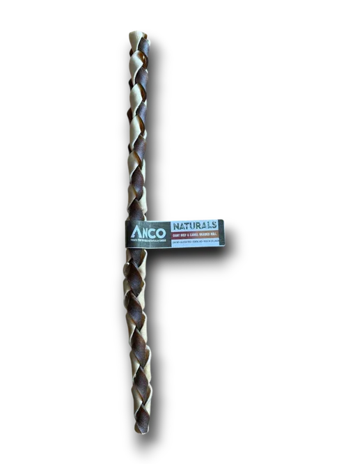 ANCO Naturals braided dog chew stick made with beef and camel hide for pets