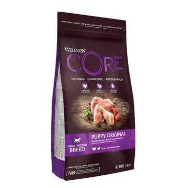 Wellness CORE Puppy Original dog food for small to medium breeds, grain free with turkey and chicken recipe