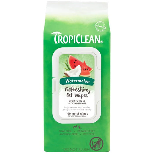 TropiClean Watermelon refreshing pet wipes package moisturizing and conditioning 100 wipes