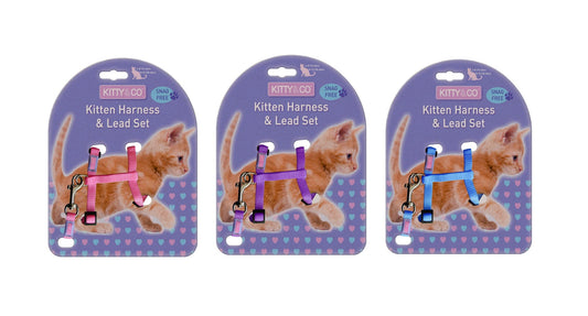 Kitty&Co Nylon Adj Cat Harness&Lead Set Kitten Assorted