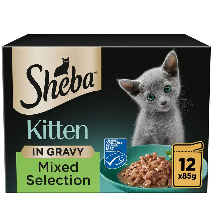 SHEBA Mixed Selection Kitten Wet Cat Food in Gravy 12 x 85g Pouch