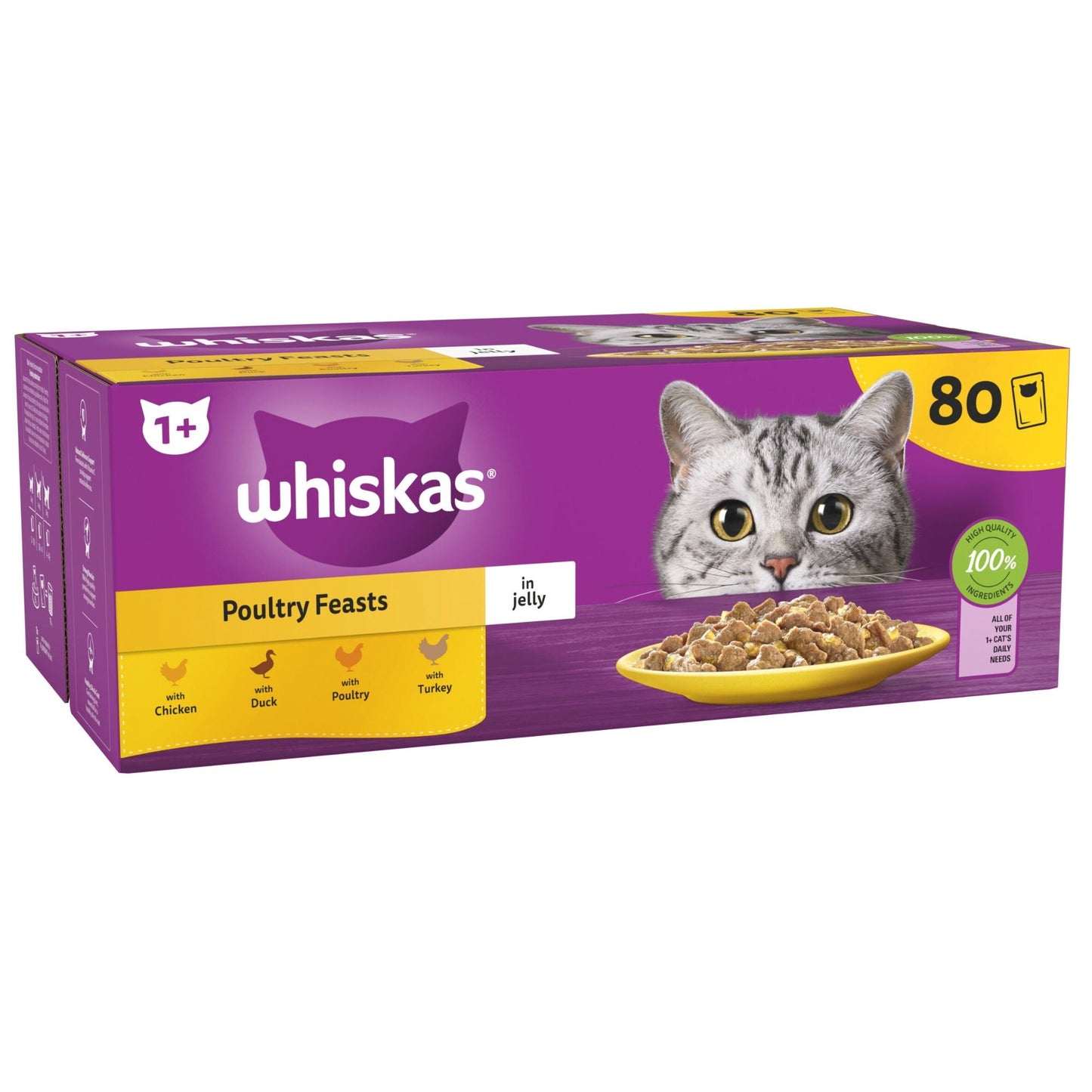 WHISKAS 1+ Cat Pouches Poultry Selection in Jelly 80x85g