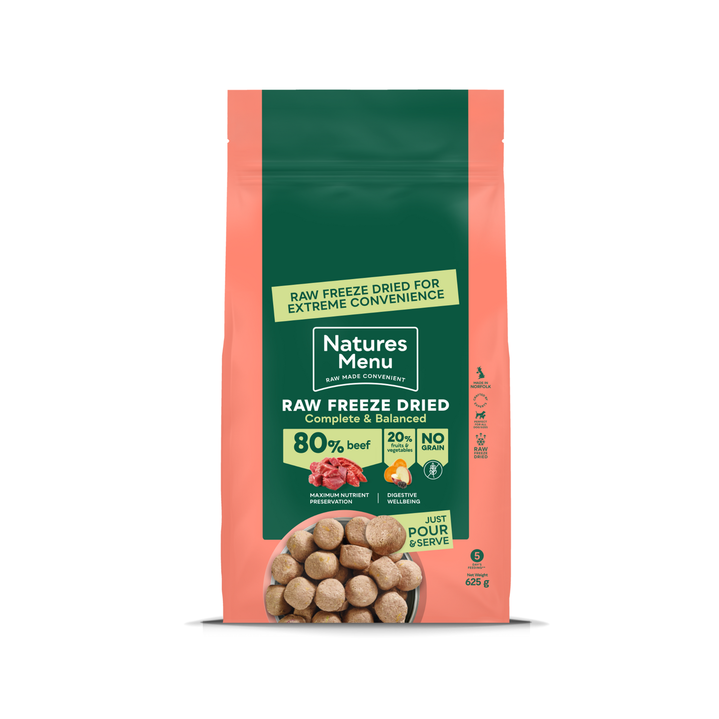 Natures Menu Raw Freeze Dried Complete & Balanced 80/20 Beef 625g