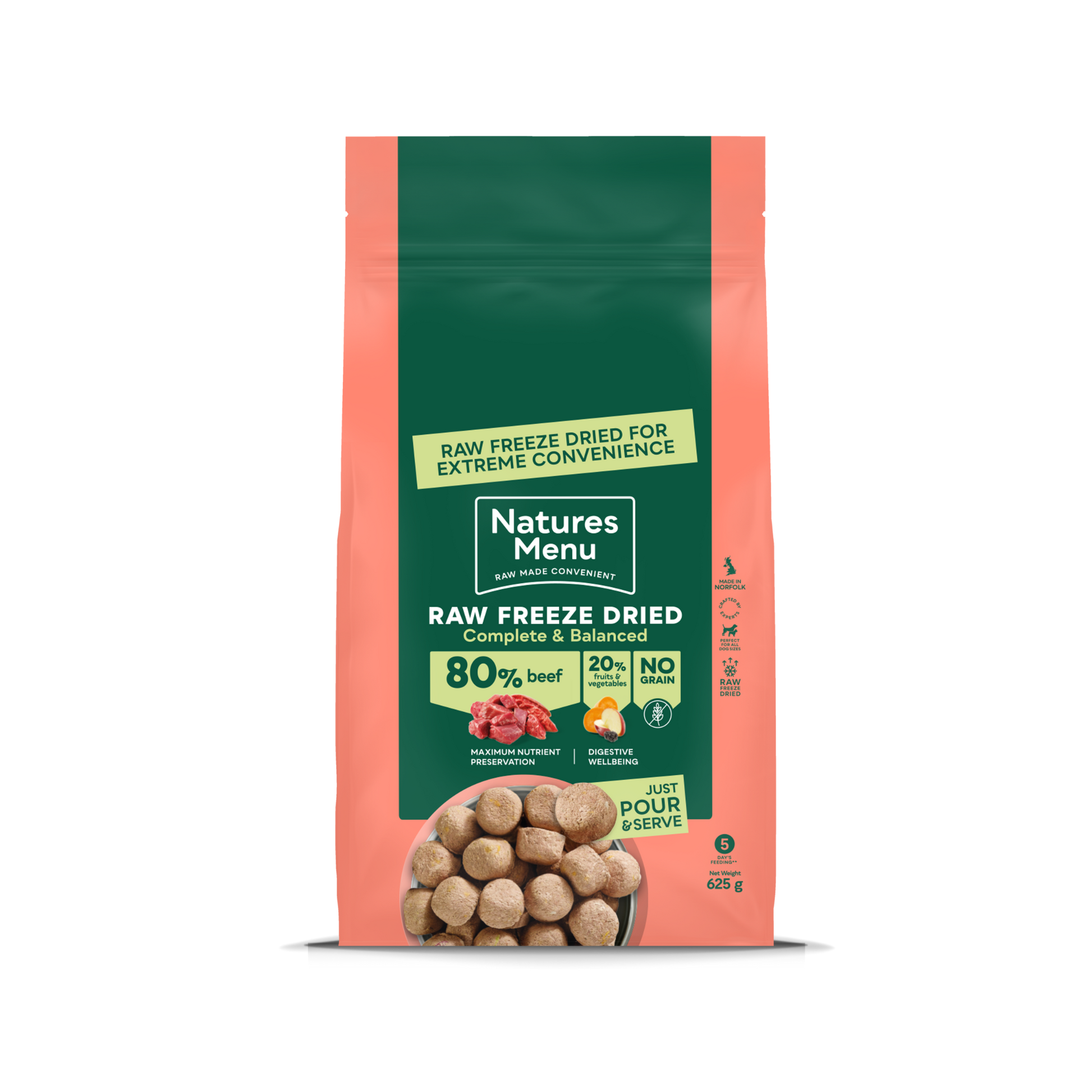 Natures Menu Raw Freeze Dried Complete & Balanced 80/20 Beef 625g