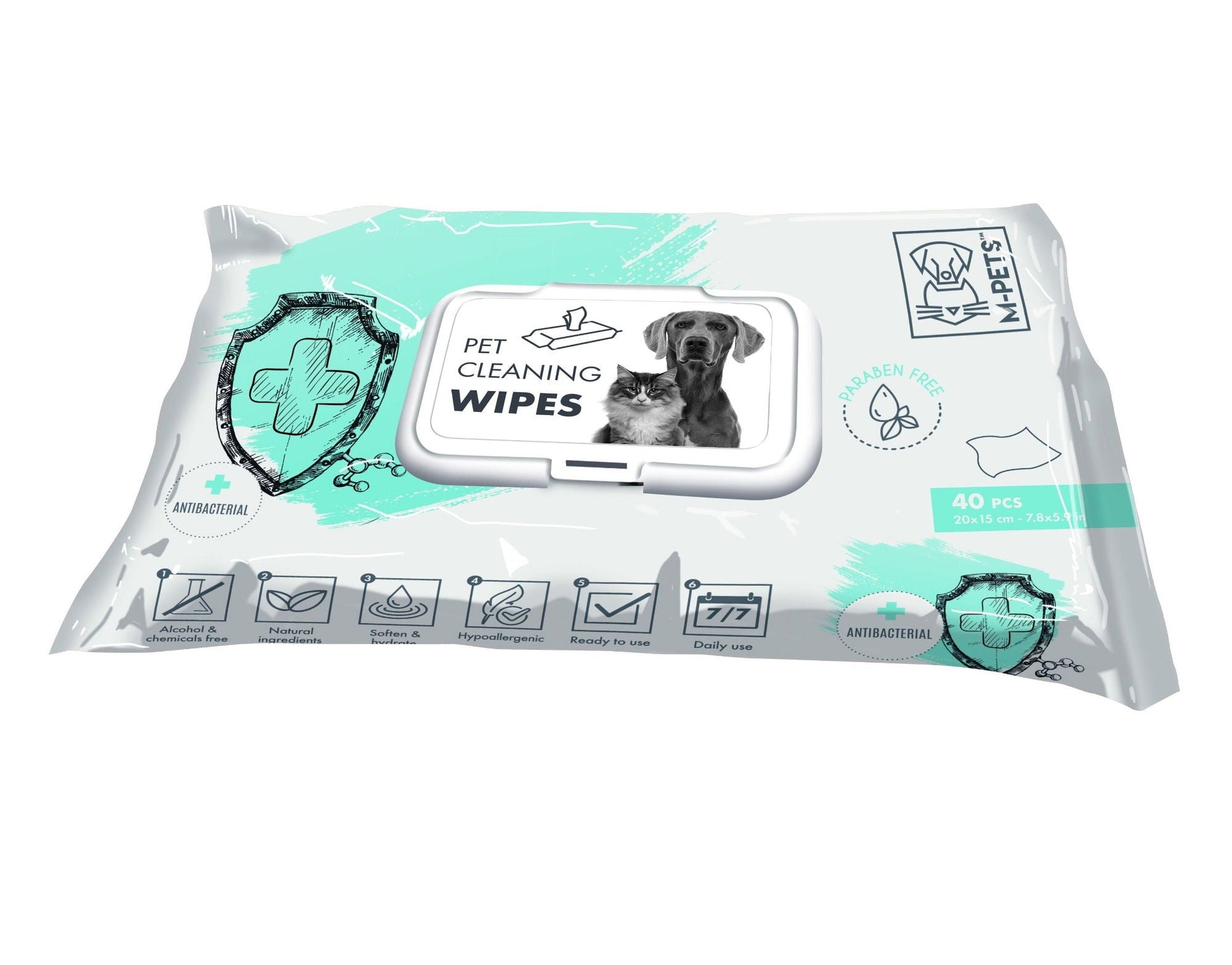 M-PETS Pet Cleaning Wipes Anti-Bacteria 15 X 20 Cm - 40 Pcs