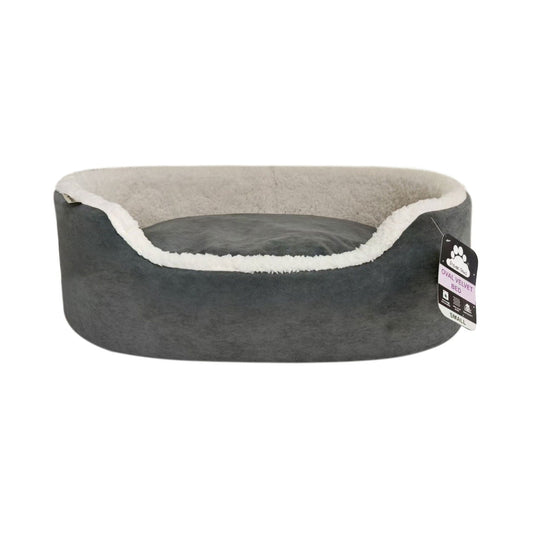 Dream Paws Grey Oval Velvet Dog Bed - Small