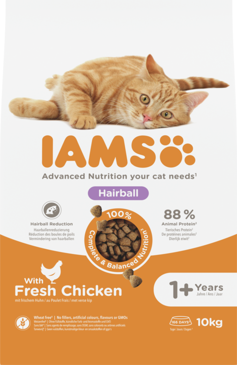 IAMS Advanced Nutrition Hairball Cat Food with Fresh Chicken 10kg