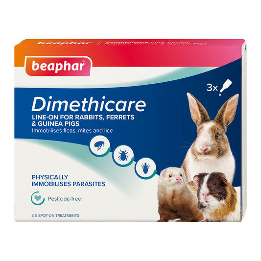 Beaphar Dimethicare Line-On Mite Flea & Lice Control for Rabbits Guinea Pigs & Ferrets - 3 Pipettes