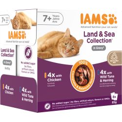 Iams Advanced Nutrition Senior 7+ Years Land & Sea Collection in Gravy 8pk, 85g