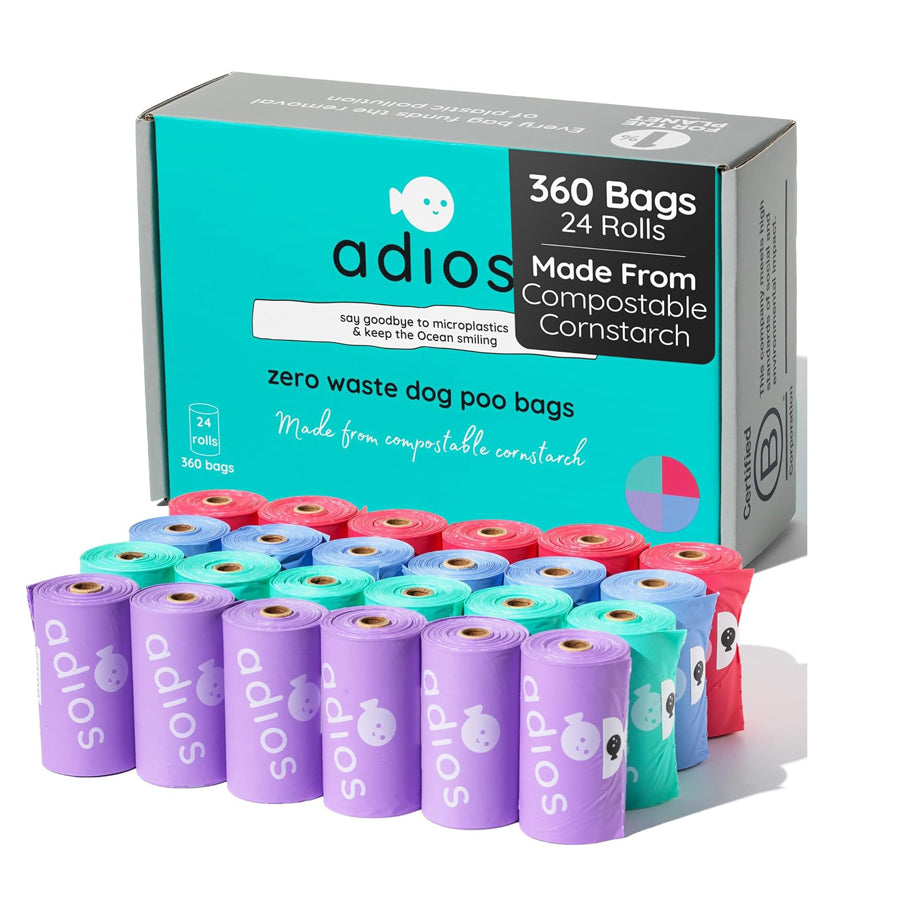 Compostable Dog Poo Bags - With Handles - 8 Rolls (120 Bags) - Rainbow