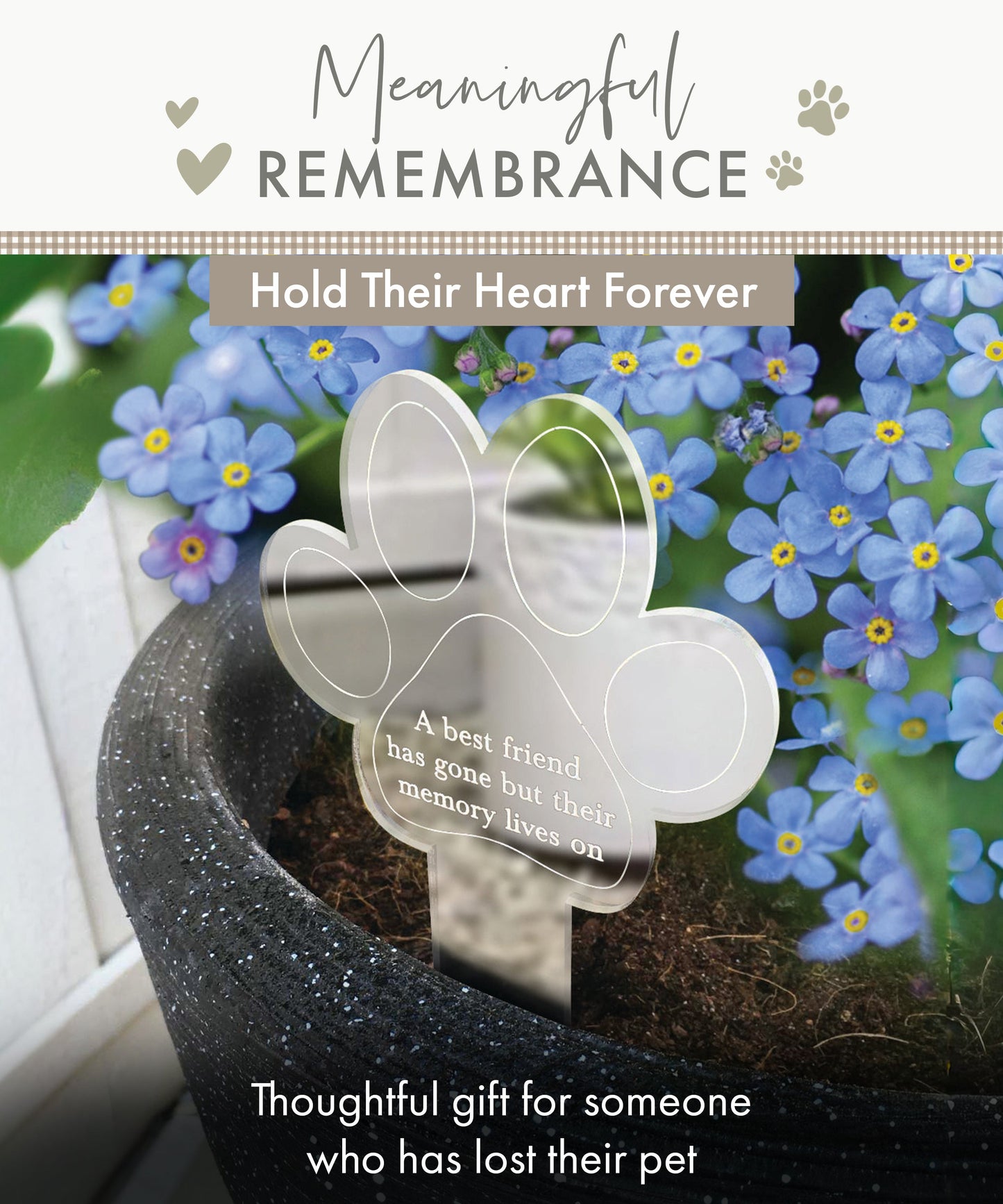 Paw Print Memorial Garden Plant Marker & Forget Me Not Seeds