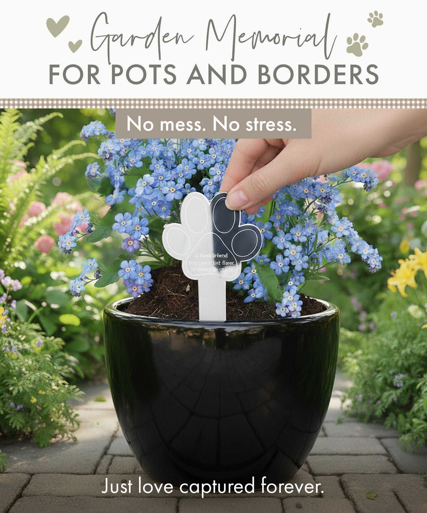 Paw Print Memorial Garden Plant Marker & Forget Me Not Seeds