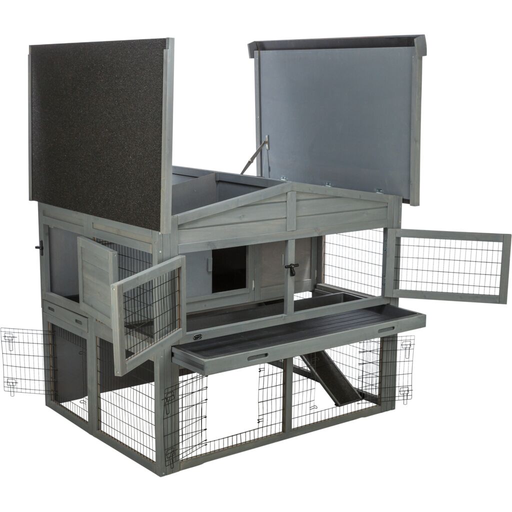 Trixie Small Animal Hutch XL with Enclosure – 135 × 115 × 112 cm, grey – image 3