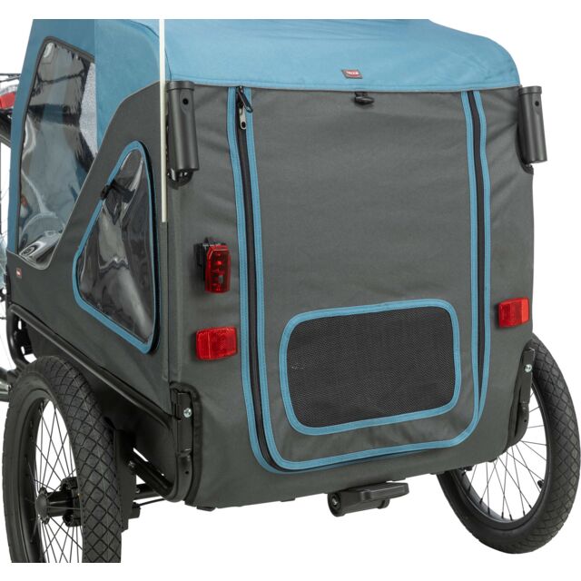 Bicycle Trailer 12821 - 12823 - Size: M Measurements: 81 × 102 × 102/145 cm up to: 35 kg Product Weight: 17 kg Colour: blue/grey Internal dimensions: 78 × 51.5 × 63 cm