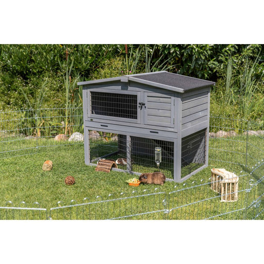 Trixie Small Animal Hutch with Enclosure – 124 × 102 × 78 cm, grey
