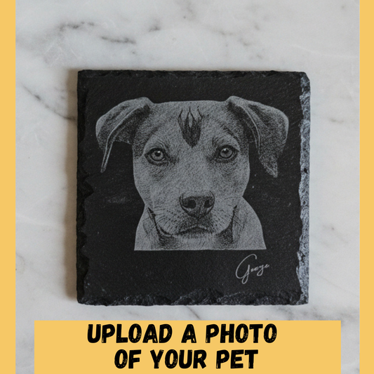 Custom Pet Portrait Slate Coaster | Personalised Laser Engraved Gift with Pet's Name