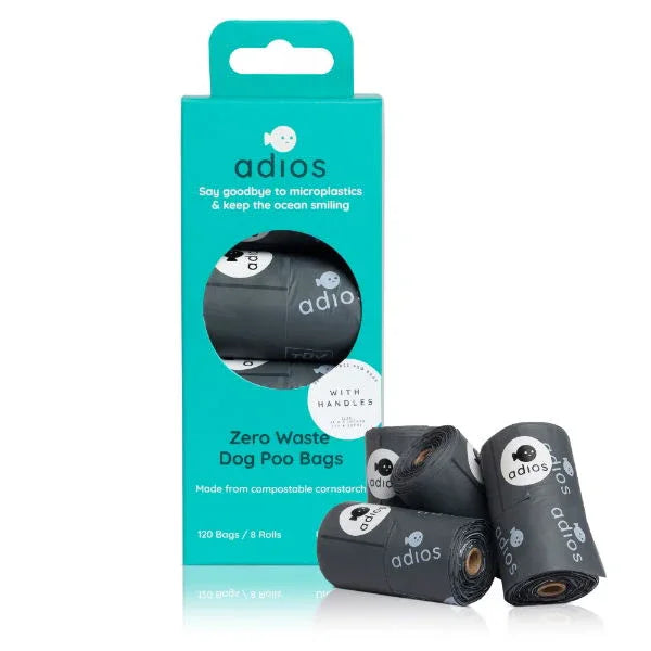 Adios Plastic 4 rolls in Grey (60 bags) - Handle on a Roll - North East Pet Shop Adios