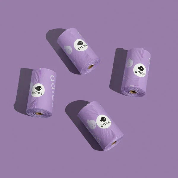 Adios Plastic Compstable Poo Bag Lilac 15''s - North East Pet Shop Adios