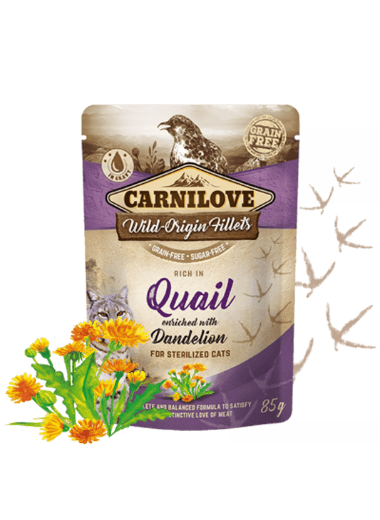 Carnilove Rich in Quail Enriched with Dandelion Wet Cat Food 24 x 85g Pouches - North East Pet Shop Carnilove
