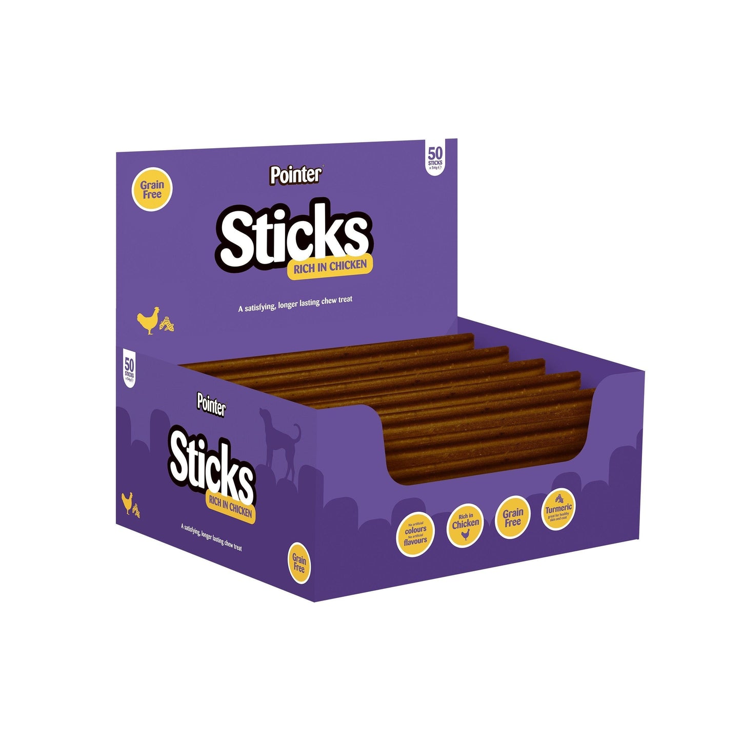Pointer Chicken Sticks Grain Free Dog Treats 54g x 50 - North East Pet Shop Pointer