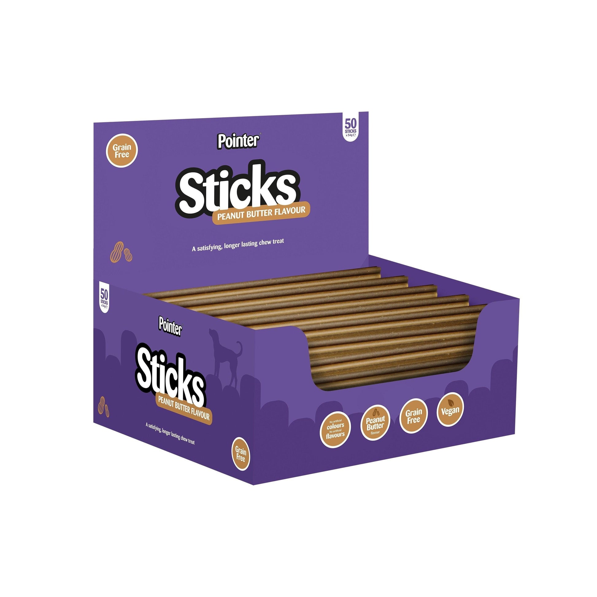 Pointer Peanut Butter Sticks Grain Free Dog Treats 54g x 50 - North East Pet Shop Pointer