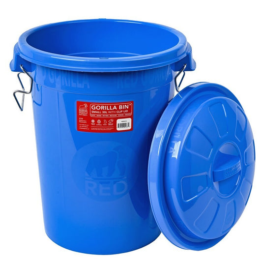Red Gorilla Bin with Clip Lid Blue 30 litre