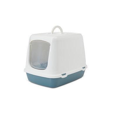 Savic Oscar Hooded Cat Toilet White / Bluestone - North East Pet Shop Savic